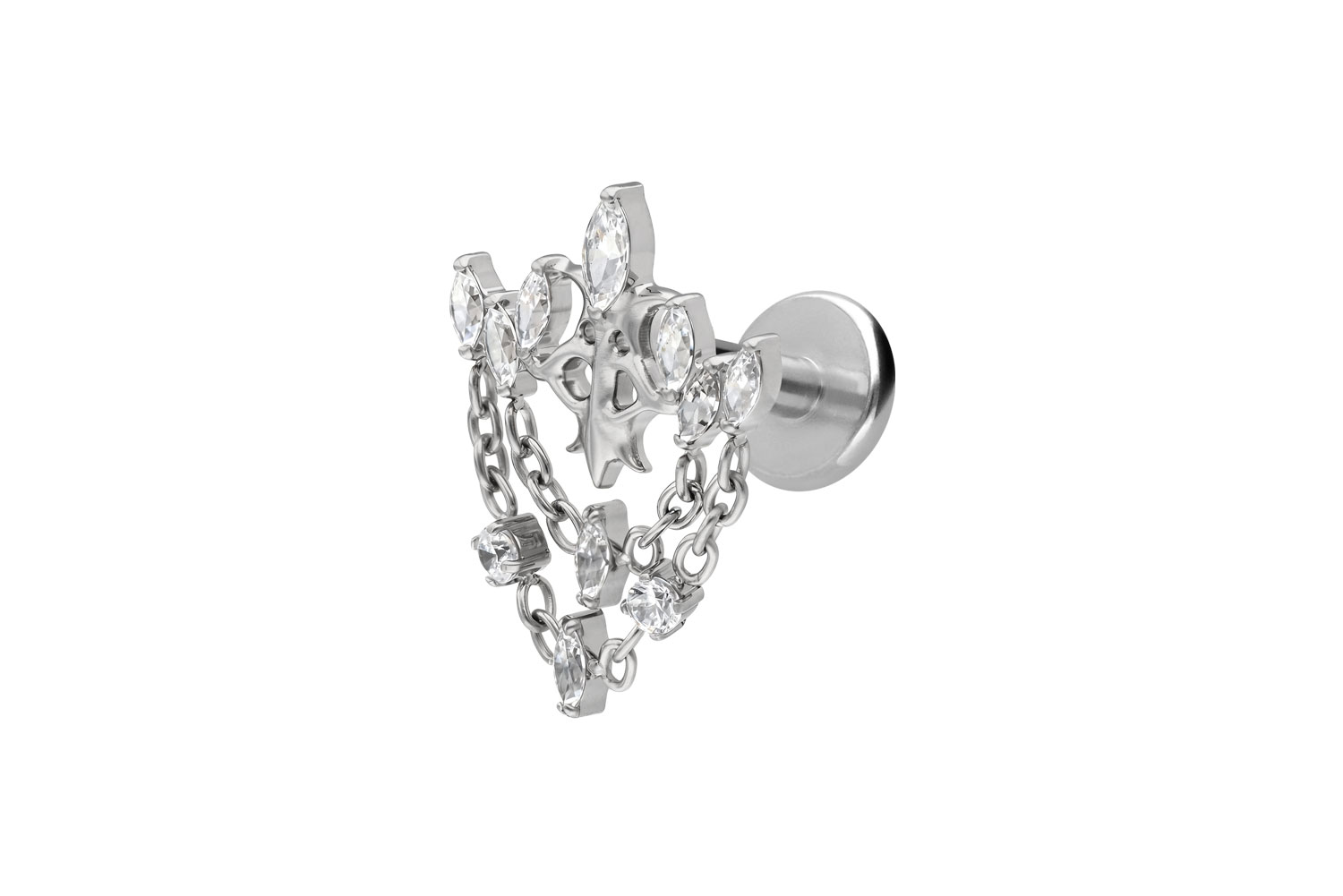 Titan Labret Piercing mit Innengewinde GOTISCHE KRONE + KETTEN